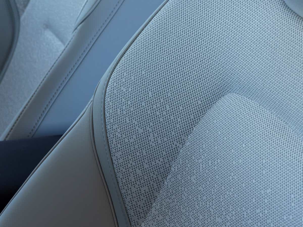 Close-up of seat upholstery of a Volvo EX30