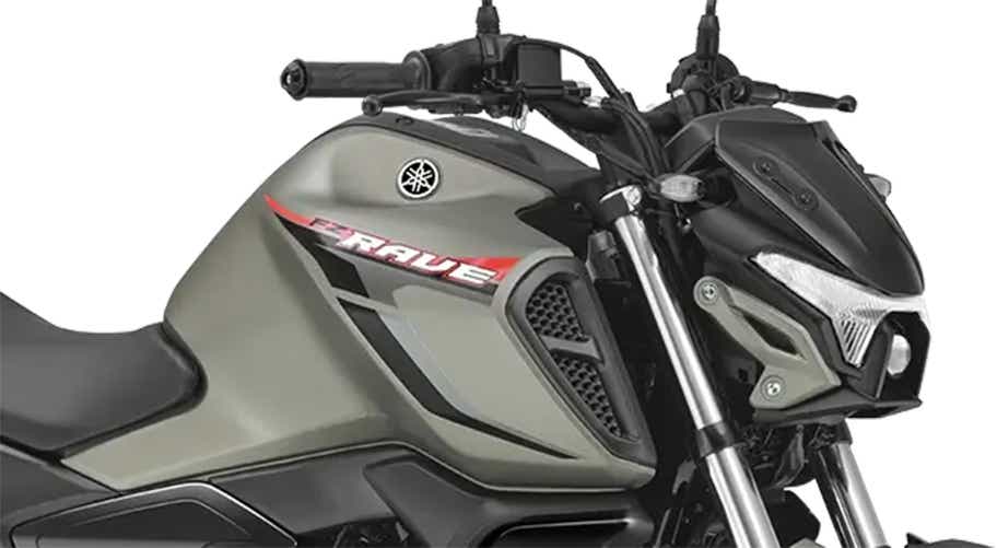 Front and side view of a matte titan Yamaha FZ Rave